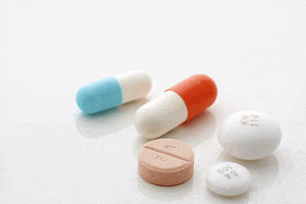 Medication pills and tablets of different sizes and colors