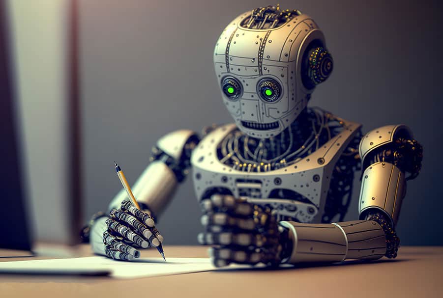 Robot writing AI generated content